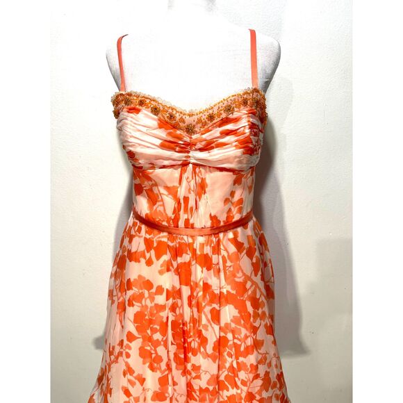 Floral silk dress romantic Y2K spring coquette sequins flare easter women M - Picture 6 of 10